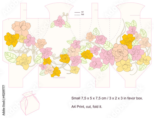 Gift box template. Flowers. Empty space for text