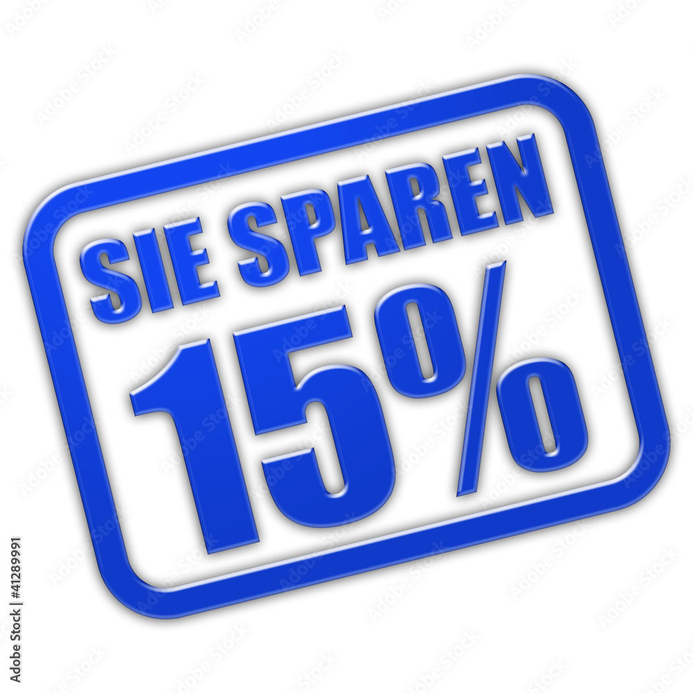 Stempel blau glas SIE SPAREN 15% Stempel blau glas SIE SPAREN 15%