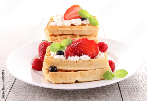 waffle and strawberries