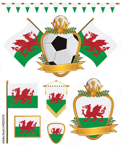 wales red dragon football flags emblems pennants and bunting vector soccer decoration clipart isolated on white