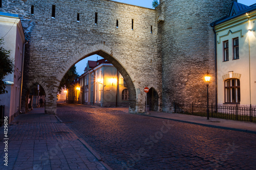 Old city wall at night