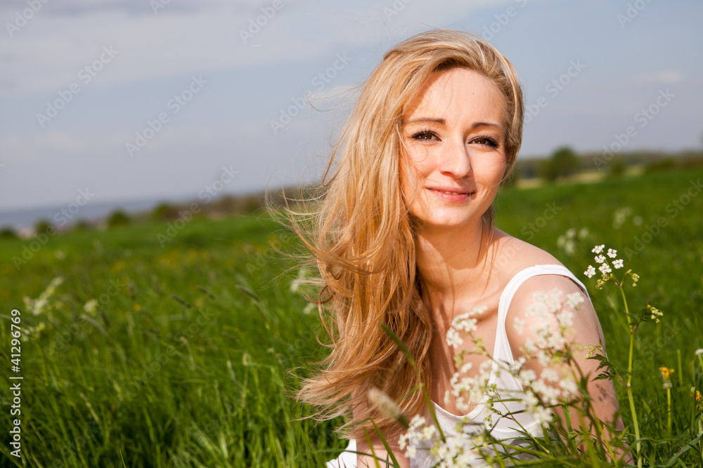 beautiful blonde woman outdoor in summer happy beautiful blonde woman outdoor in summer happy