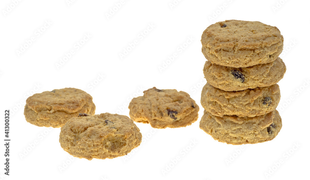 Stacked and separate oatmeal raisin cookies Stacked and separate oatmeal raisin cookies