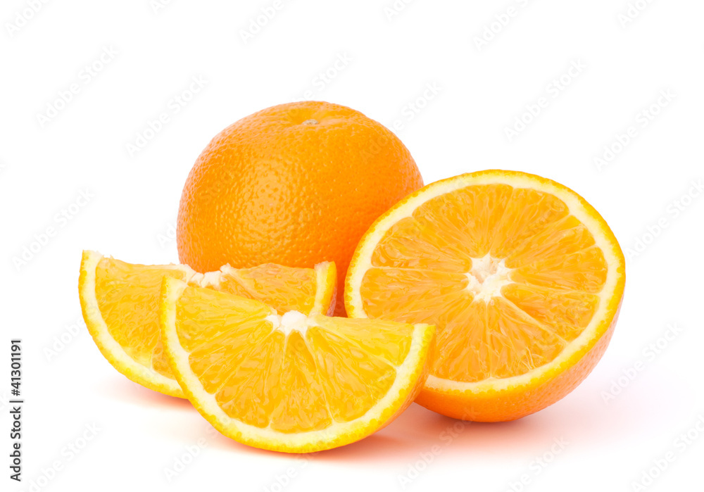 Sliced orange fruit segments  isolated on white background