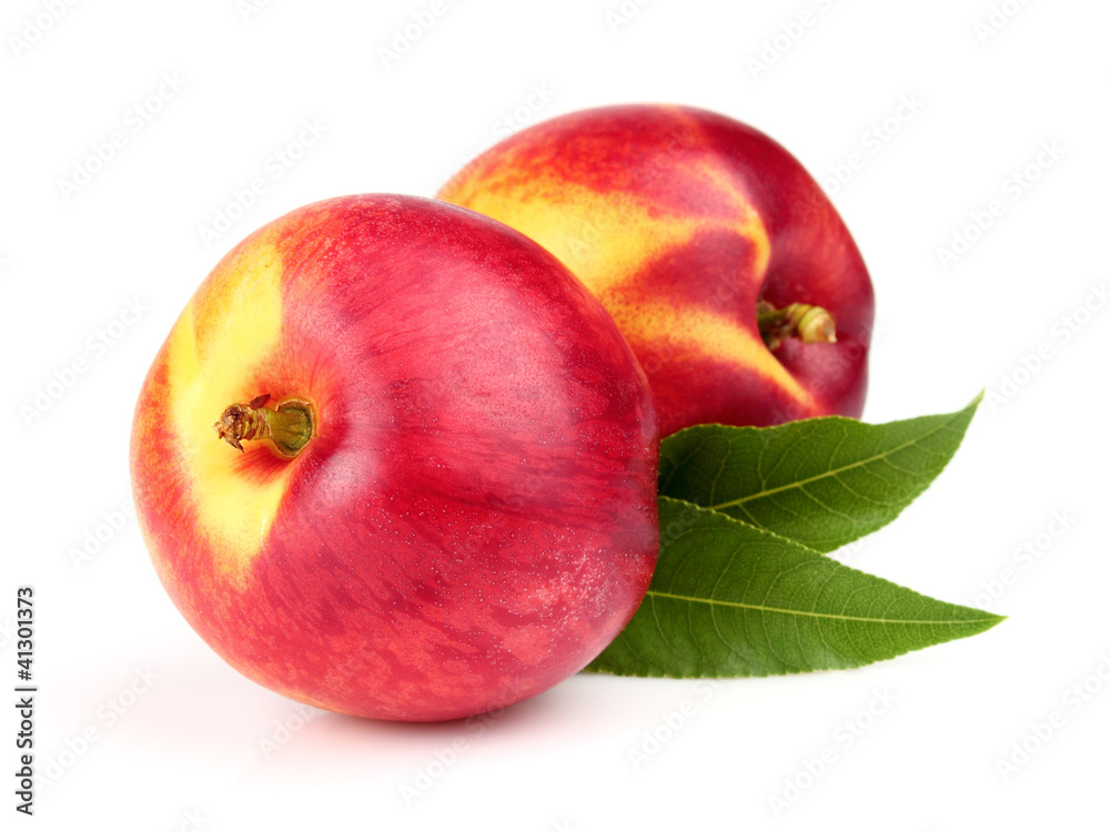Fresh nectarine with leaves Fresh nectarine with leaves