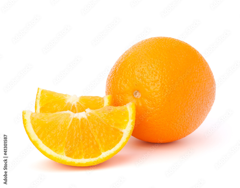 Sliced orange fruit segments isolated on white background Sliced orange fruit segments isolated on white background