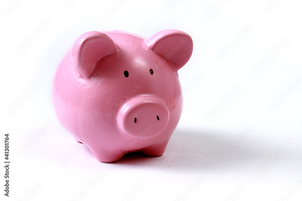 Piggy bank style money box isolated on a white background.