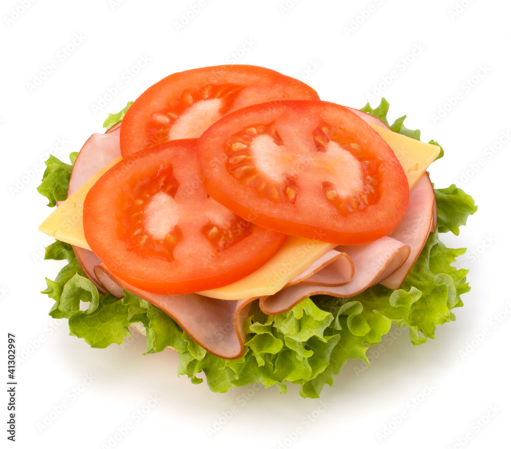 Healthy open sandwich with lettuce, tomato, smoked ham and chees Healthy open sandwich with lettuce, tomato, smoked ham and chees