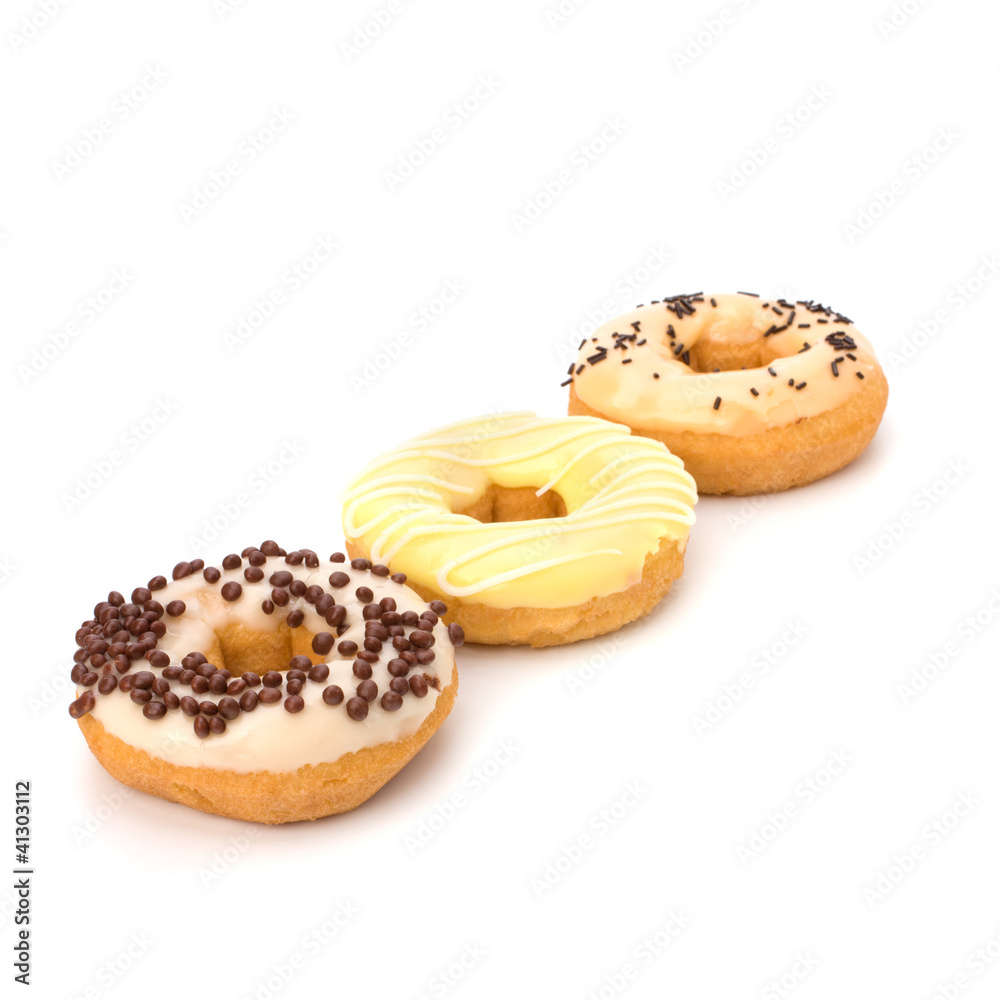 Delicious doughnuts isolated on white background Delicious doughnuts isolated on white background