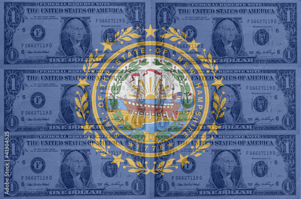 Fototapeta premium US state of new hampshire flag with transparent dollar banknotes