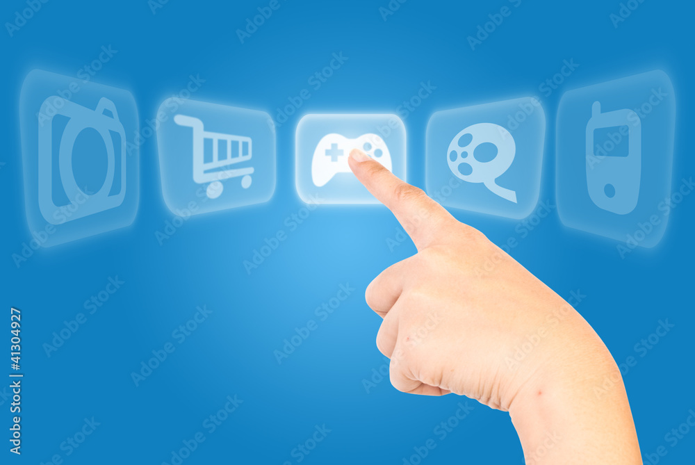 Hand pushing digital button. Hand pushing digital button.