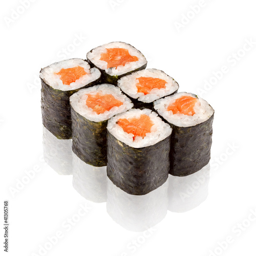 Japanese cuisine. Salmon Maki sushi.
