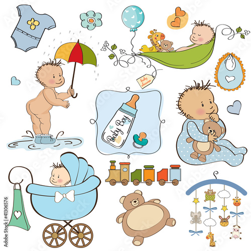 new baby boy elements set isolated on white background