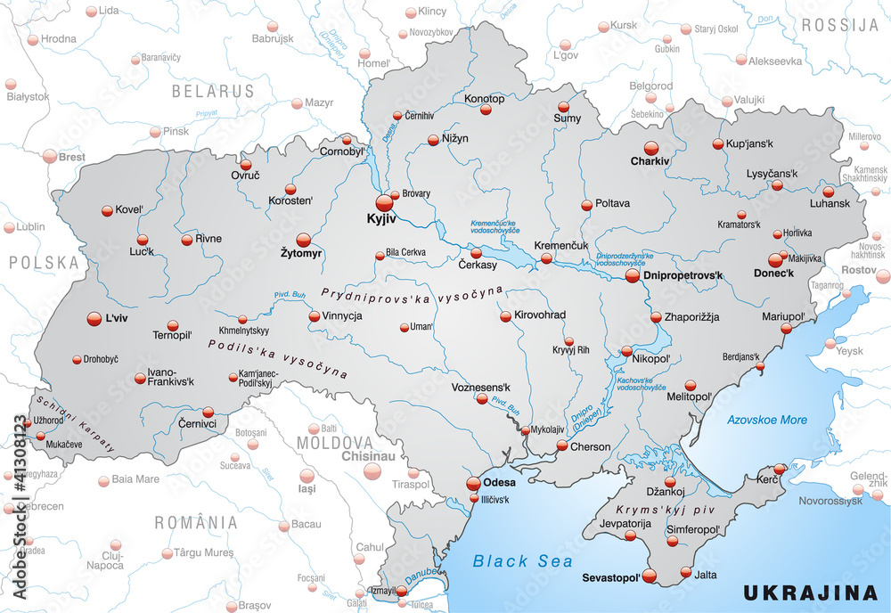 Übersichtskarte der Ukraine mit Nachbarländern Übersichtskarte der Ukraine mit Nachbarländern