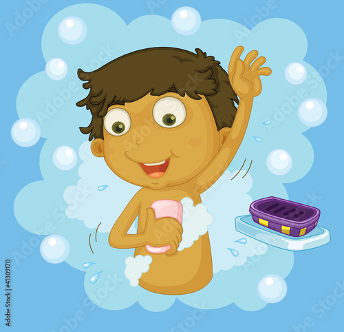 Boy showering