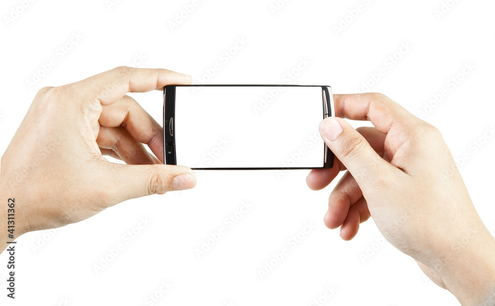 Hand holding and touch smart phone Hand holding and touch smart phone
