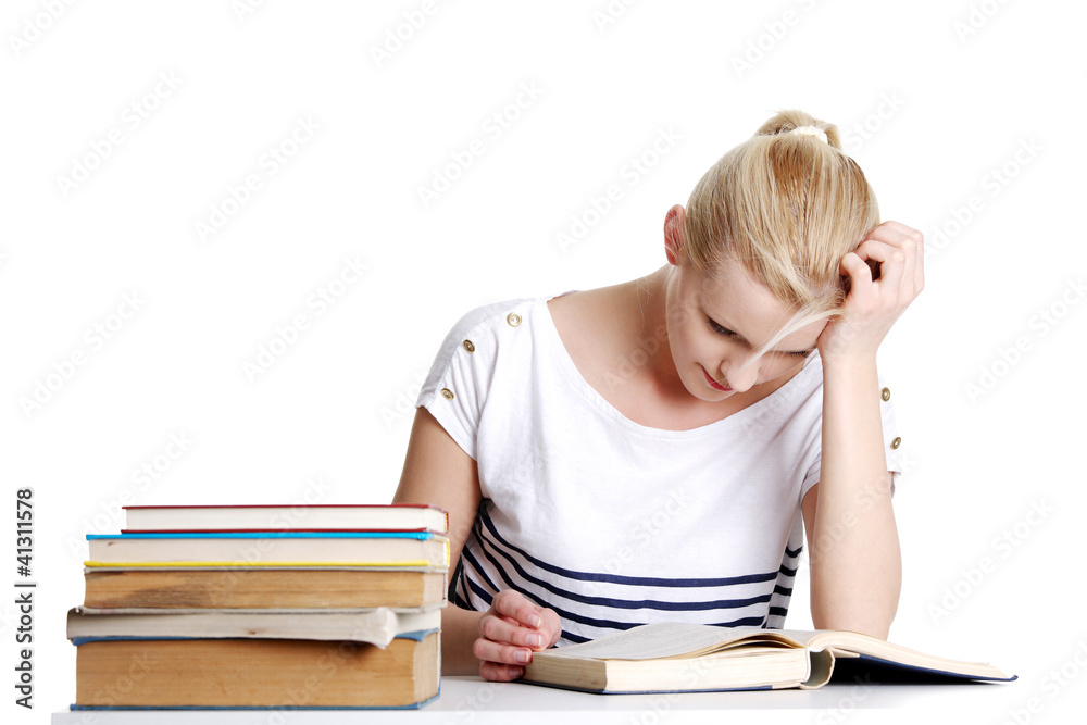 Young student woman with lots of books Young student woman with lots of books