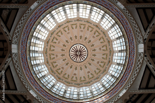 Inside view of the ceiling. Central market in Valencia, Spain.