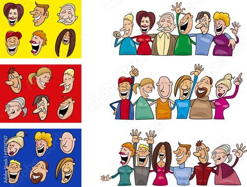 big set of happy people