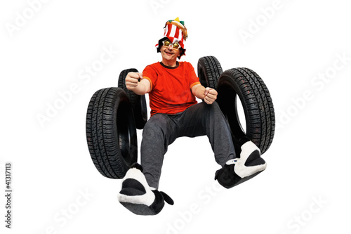 Crazy and funny driver with new tires