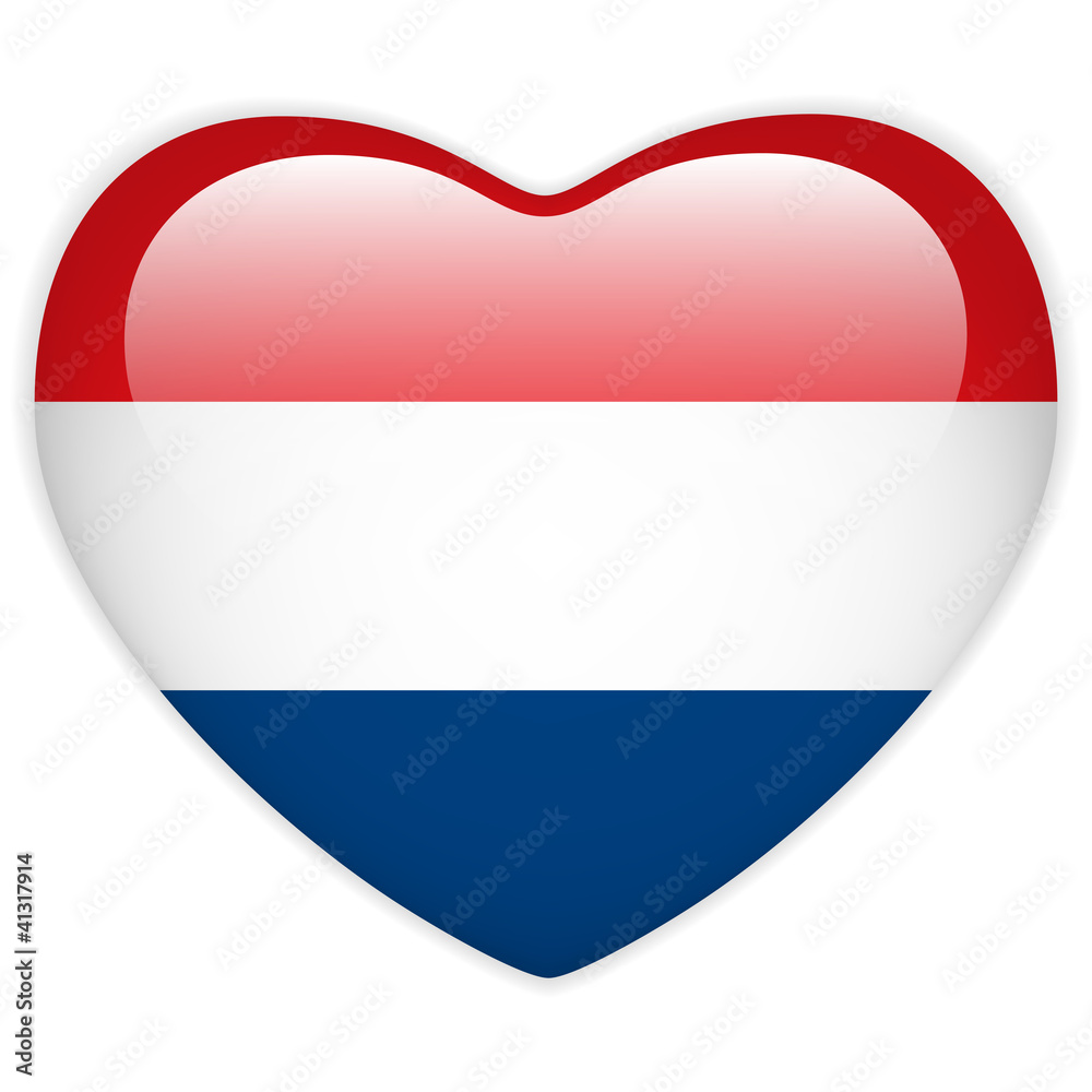 Netherlands Flag Heart Glossy Button Netherlands Flag Heart Glossy Button