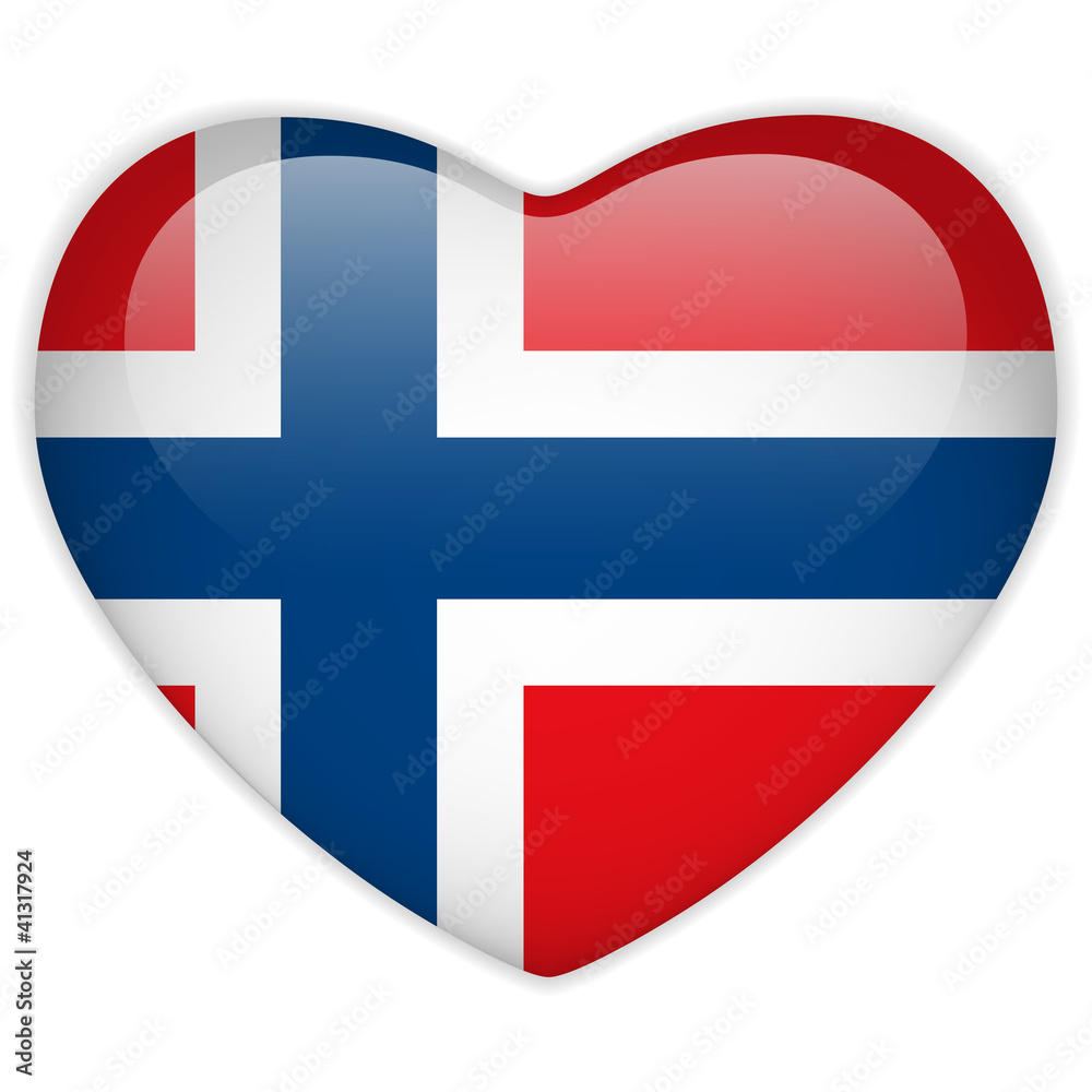 Fototapeta premium Norway Flag Heart Glossy Button