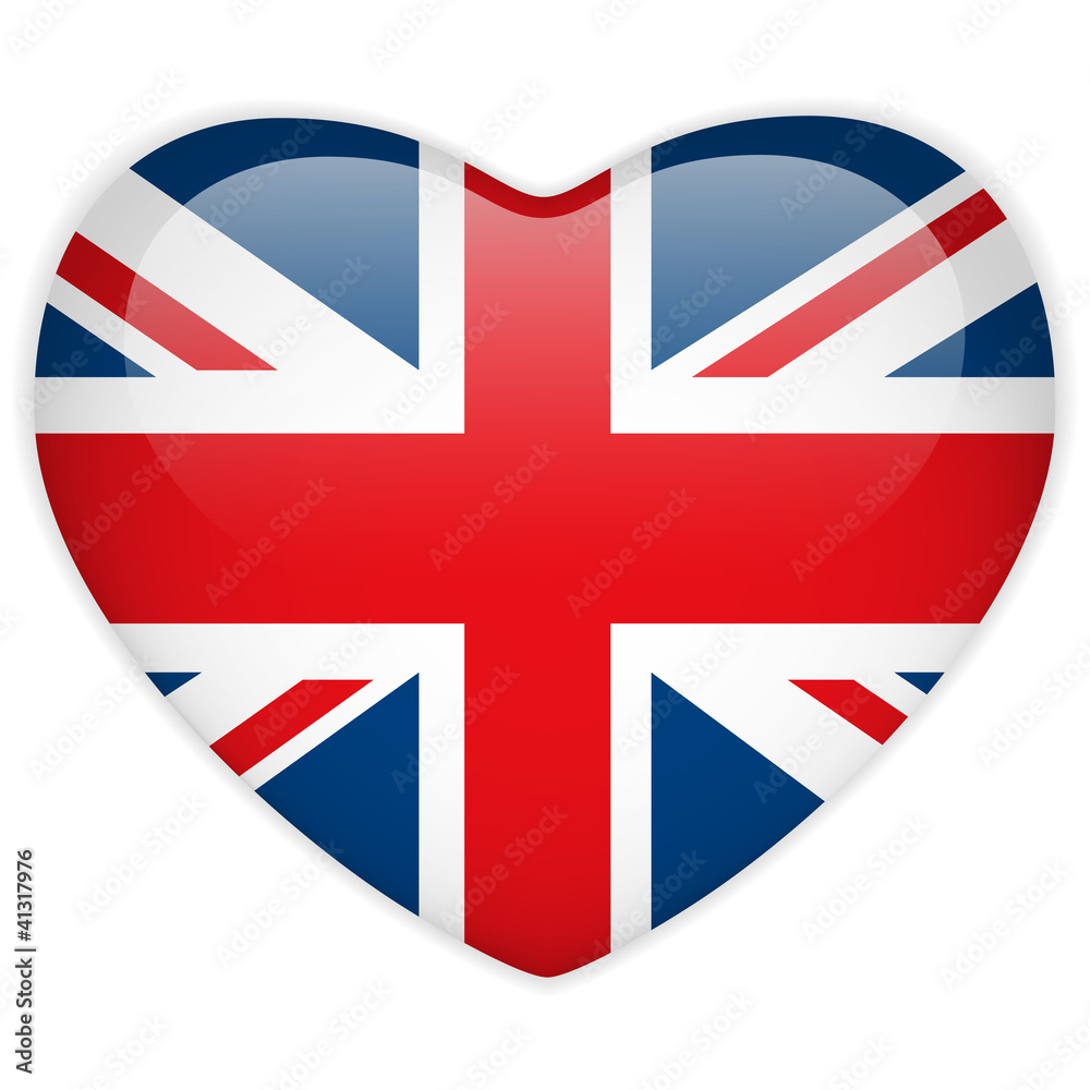 Obraz premium United Kingdom Flag Heart Glossy Button