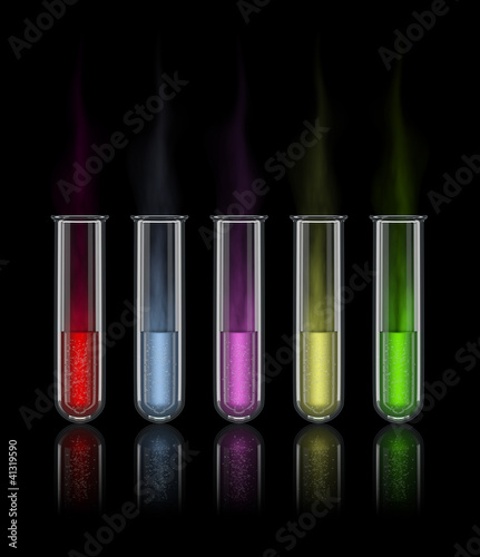 Test tubes with colored chemicals
