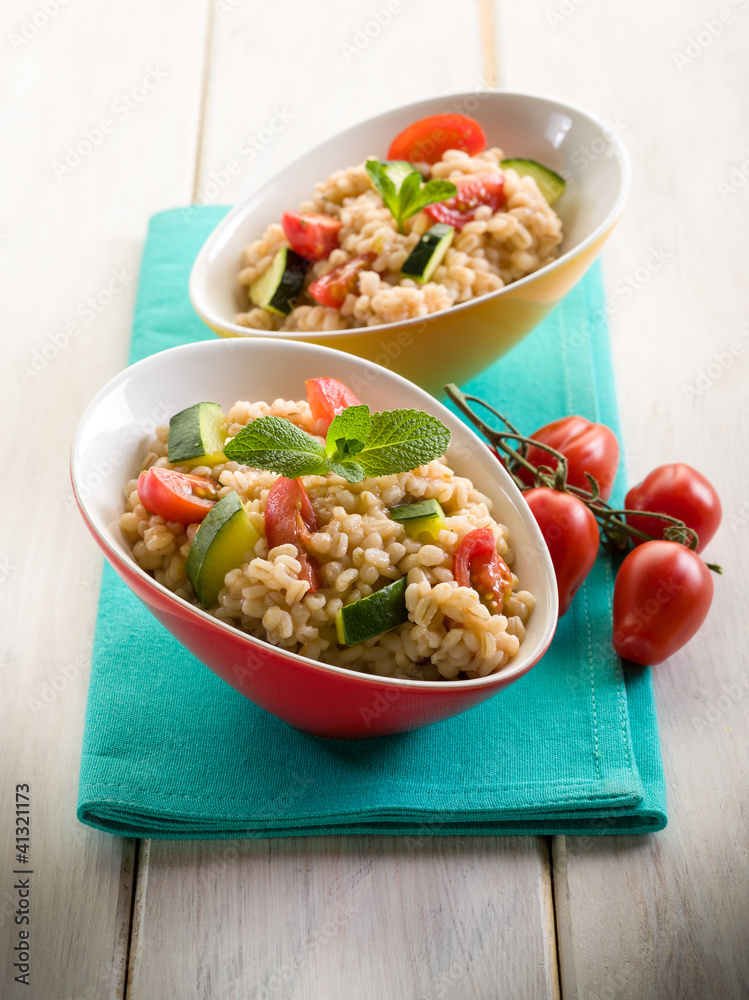 barley risotto with zucchinis and fresh tomatoes barley risotto with zucchinis and fresh tomatoes