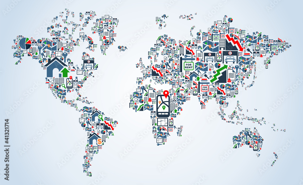 Fototapeta premium Property service icons World map