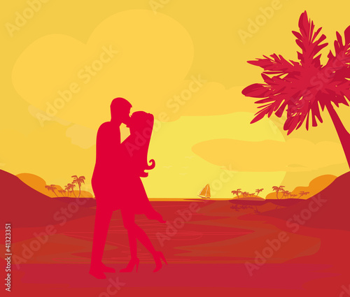 silhouette couple kissing on tropical beach © diavolessa