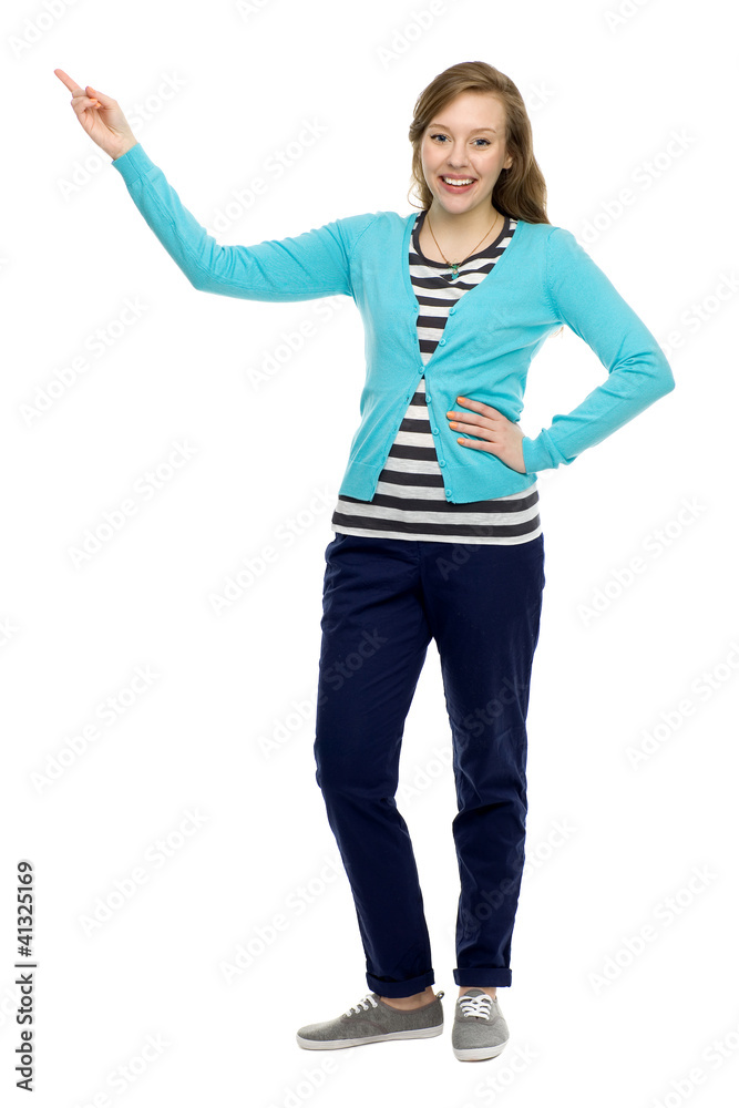 Woman pointing up Woman pointing up