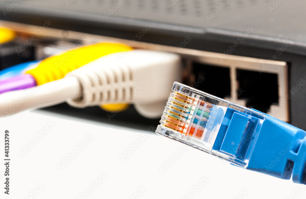 Cat 5 cables in multiple colors in router Cat 5 cables in multiple colors in router