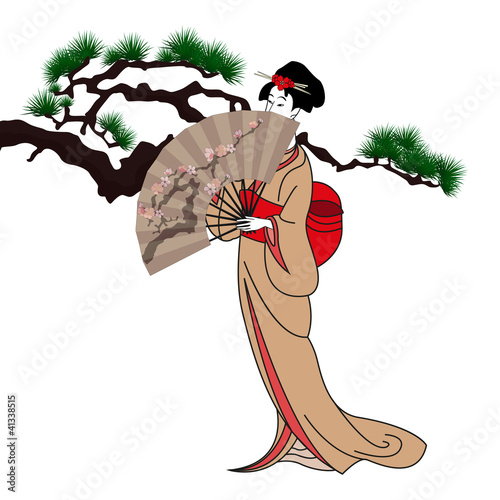 vector background with a japan girl