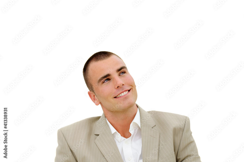 Young employee dreaming in office about carrier Young employee dreaming in office about carrier