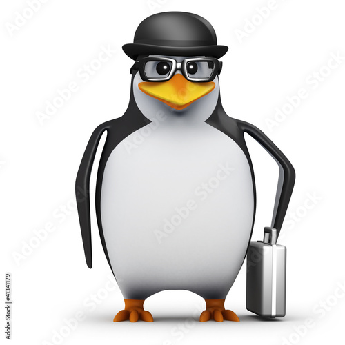 3d Penguin in glasses wears a bowler hat © Steve Young