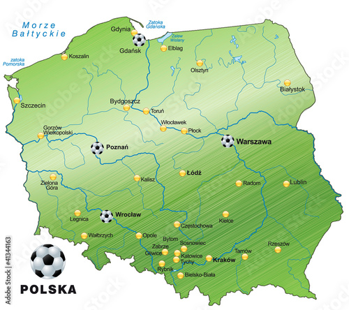 Karte von Polen mit Fussball-Austragungsorten