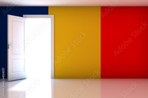 Romania flag on empty room