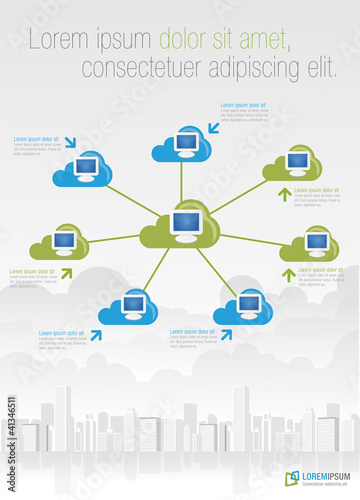 Template for advertising brochure with cloud computing