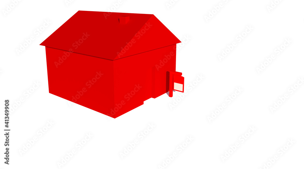 3D Red house with sign