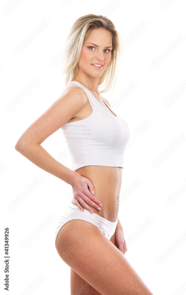 A young and sexy blond Caucasian woman in white A young and sexy blond Caucasian woman in white