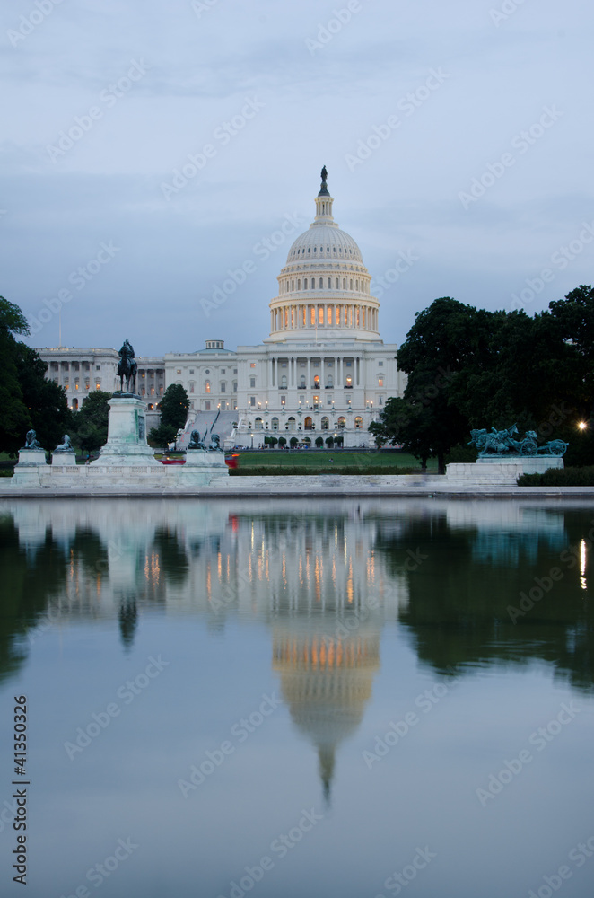 Fototapeta premium Capitol building with pool reflection at night, Washington DC