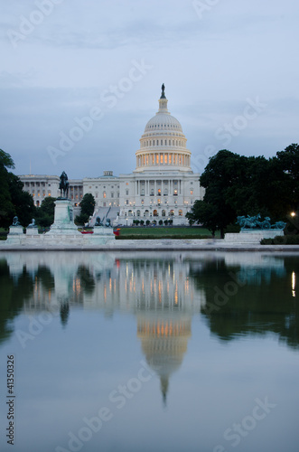 Capitol building with pool reflection at night, Washington DC