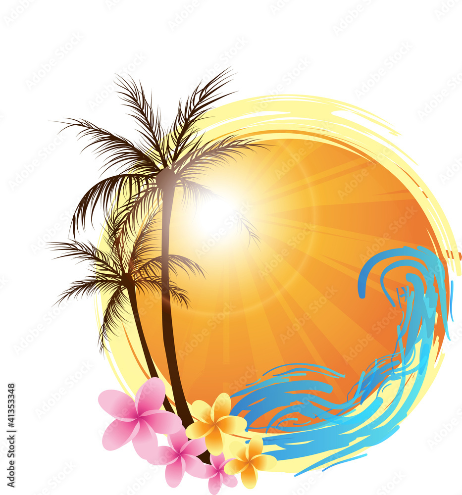 Naklejka premium Round background with palm trees