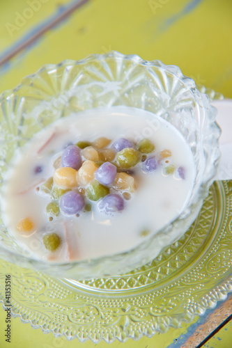 Thai sweetmeat with colorful ball flour and coconut : Bua Loi photo