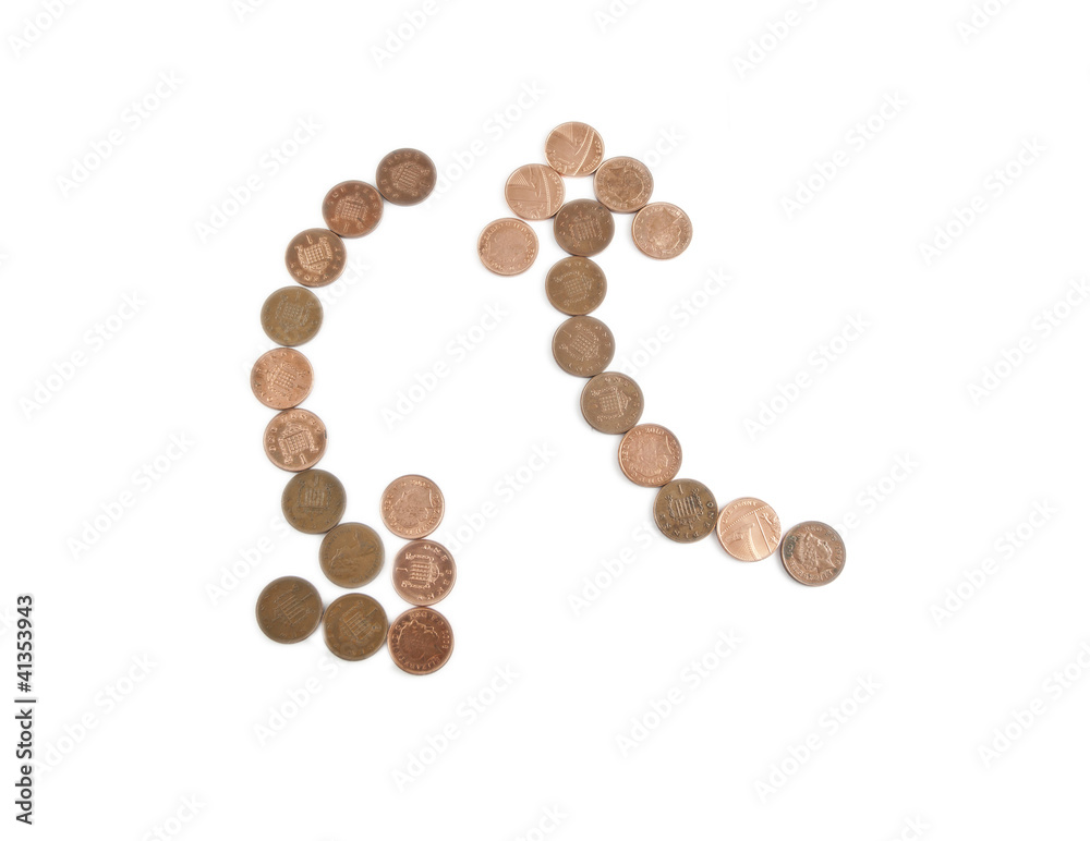 Up and down arrows made of British pennies Up and down arrows made of British pennies