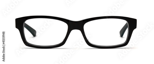 Black glasses over white background 