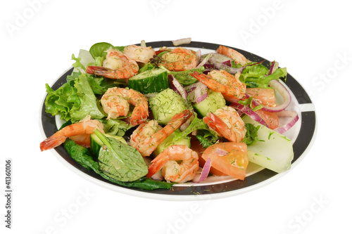 Oriental prawns shrimp salad a white background.