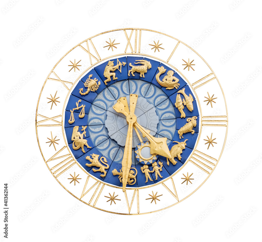 Medieval clock with Zodiac signs cutout