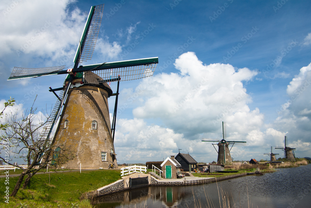Ancient windmils near Kinderdijk, Netherlands 